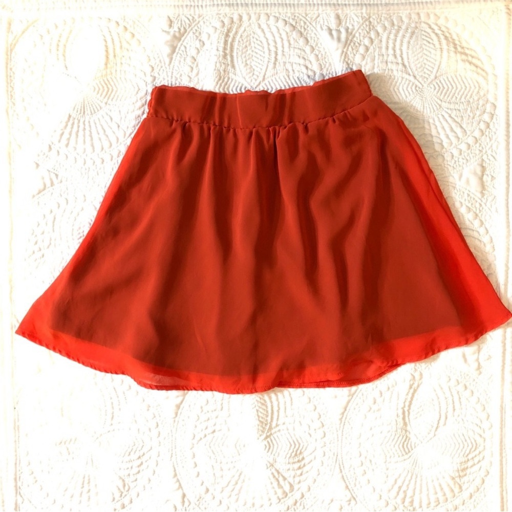 SUPRE Orange Mini Skirt S Small Chiffon Skater Skirt